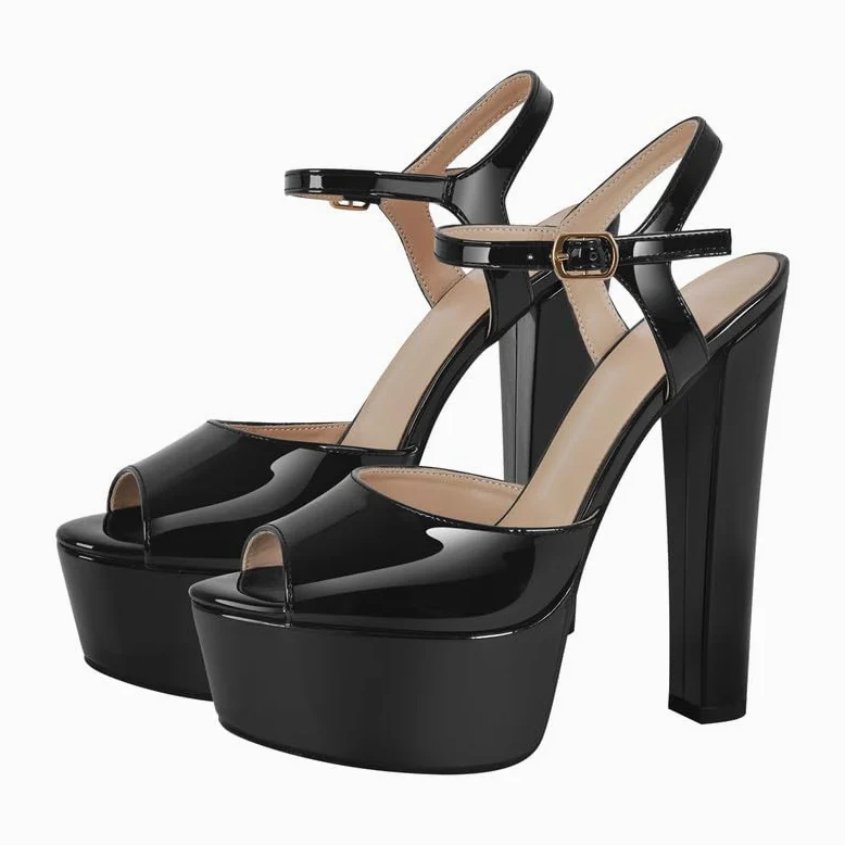 MissHeel Sandalias con tiras para mujer Peeptoe Tacones altos Plataforma Tacón Bloque