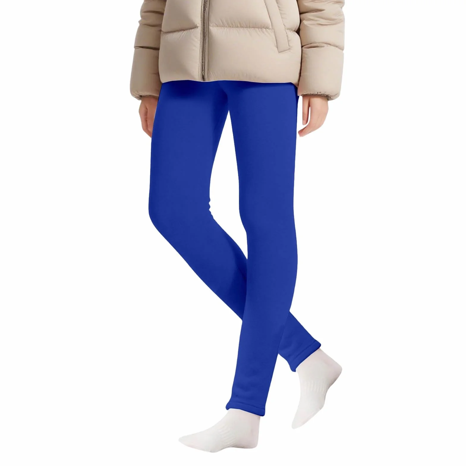 Leggings térmicos para niñas, con forro polar, sin pies, gruesos, cálidos, de longitud completa, elásticos, pantalones de invierno con cintura elástica, leggings básicos de algodón liso