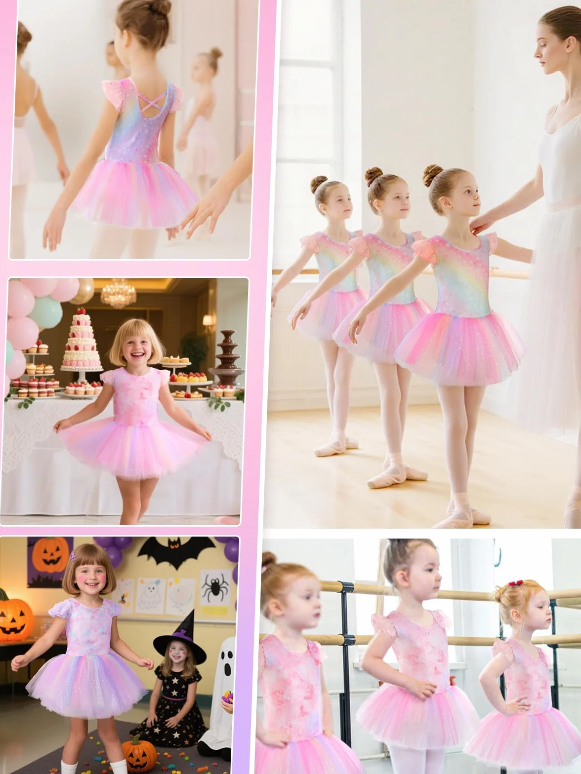 Maillot de Ballet Brillante con Falda de Tutú Manga Corta para Niñas