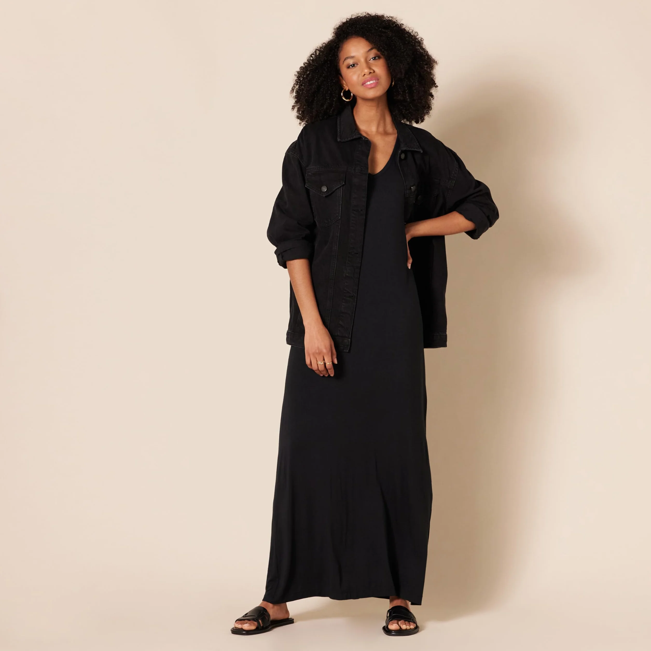 Amazon Essentials Mujer Vestido Largo de Punto Cuello en V Abertura Lateral