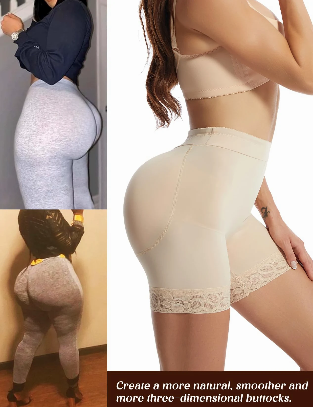 Bragas acolchadas más gruesas para mujer, moldeadoras de encaje, realzador de caderas, ropa interior falsa para levantamiento de glúteos