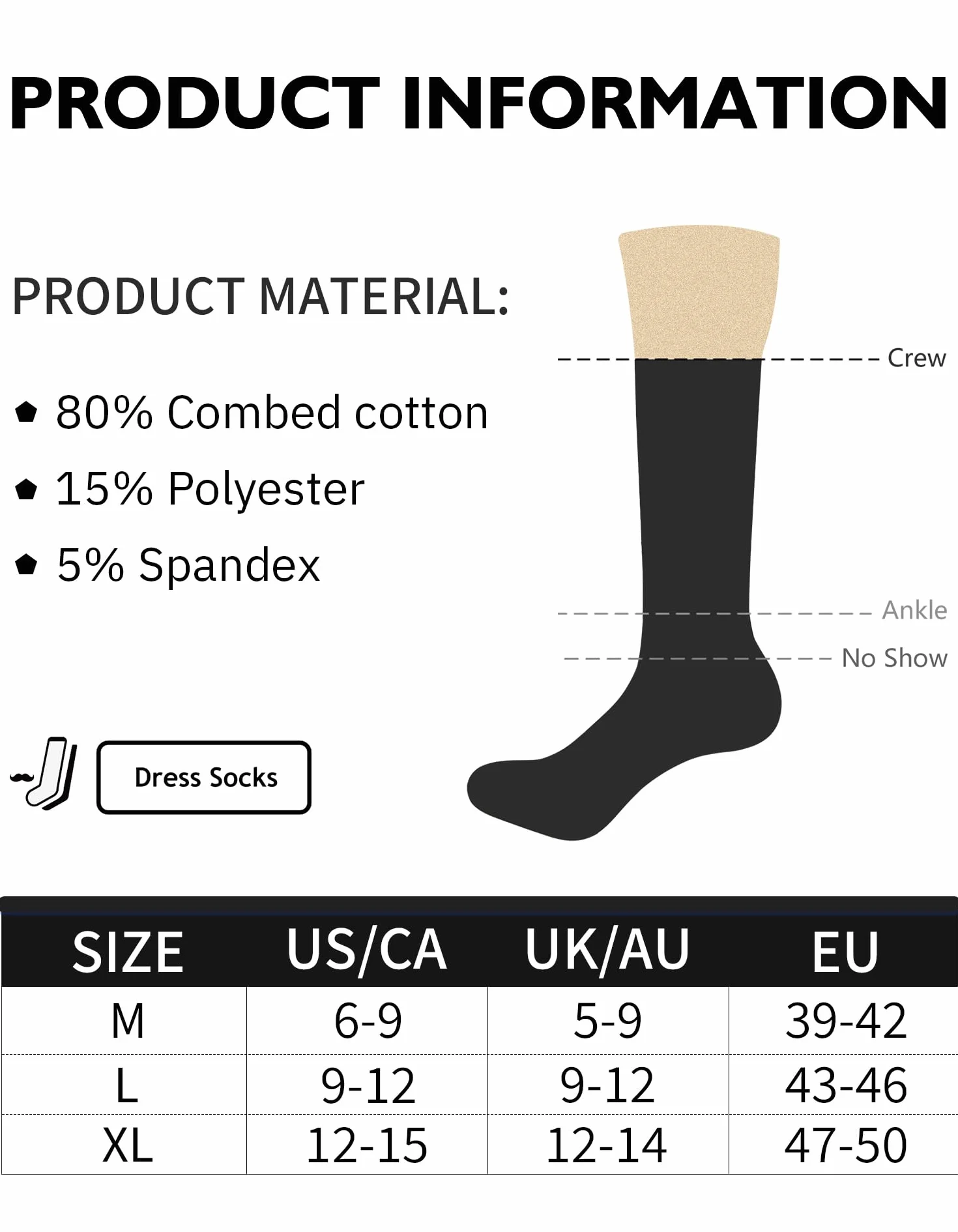 CLOSEMATE 6 Pares Calcetines Ejecutivos Hombre Altos Finos Transpirables Largos Sin Costuras de Trabajo Elásticos Traje Vestir Algodon Negros