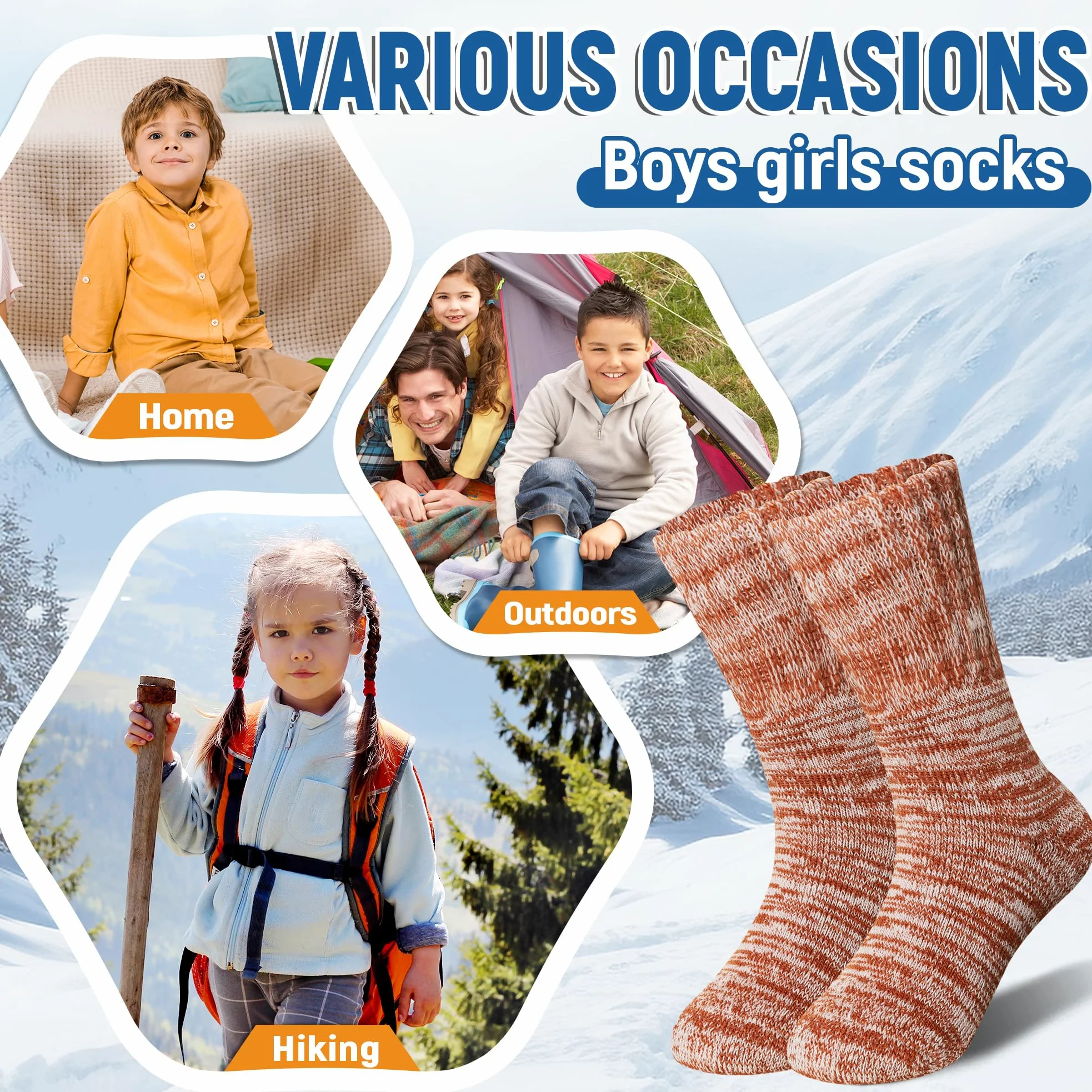 Calcetines térmicos de senderismo para niños, gruesos, suaves, cálidos, térmicos, para snowboard, niños y niñas, 4 pares