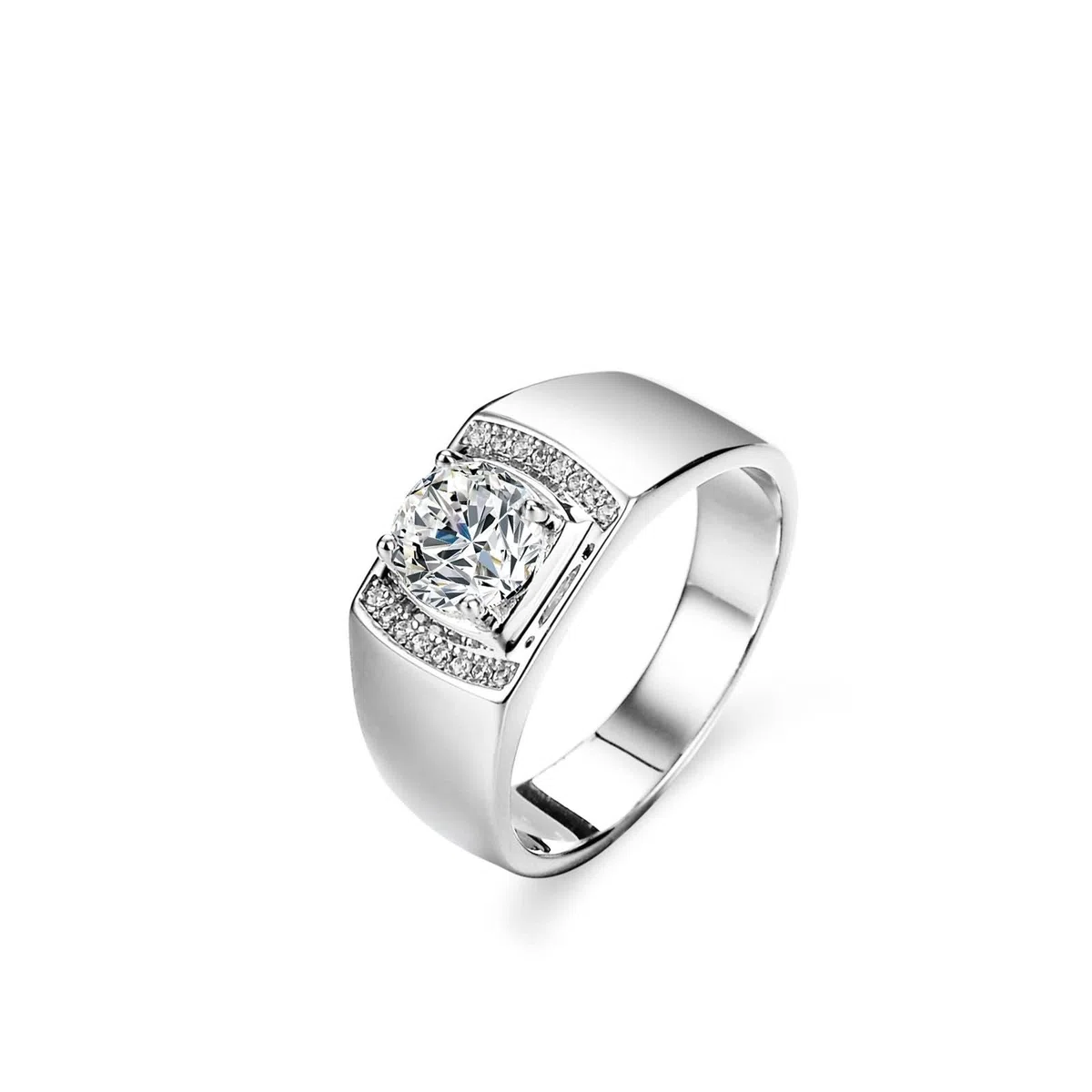 Anillos de boda de oro blanco 9K, juego de anillos para hombre, ajuste redondo con 4 garras y plata moissanita de 1 quilate, tamaño 65 (20,7)