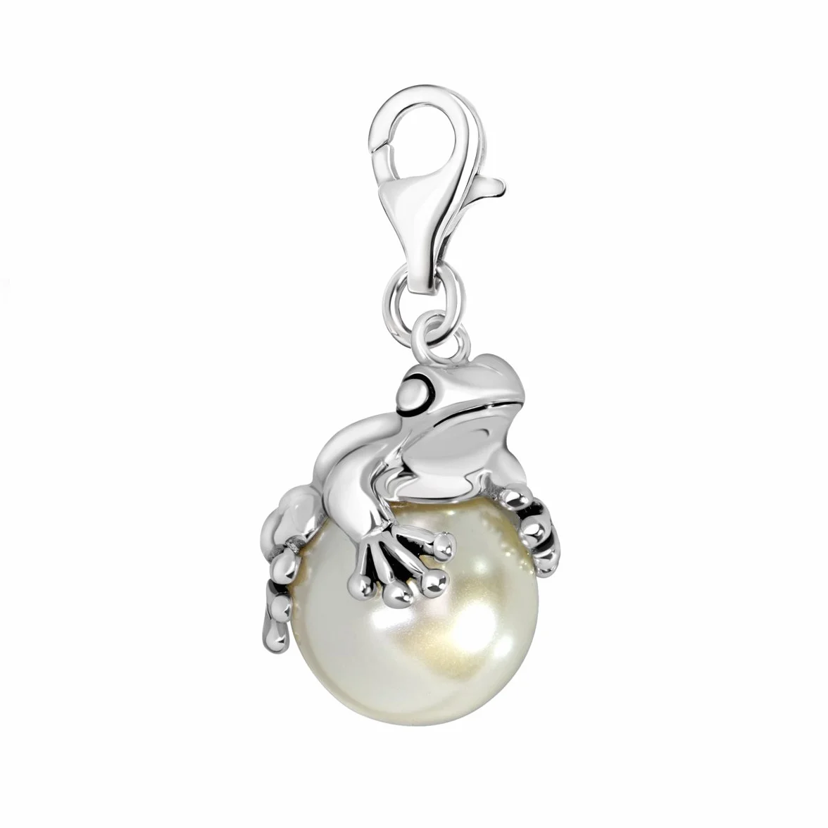 Quiges Charm con Cierre Rana en Perla Plateado Abalorios Joyería