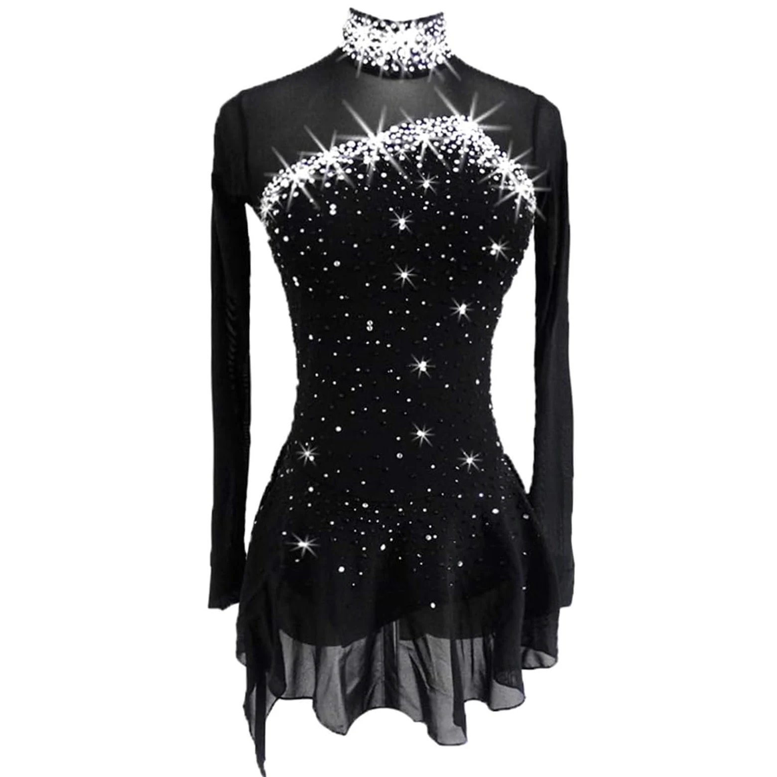 LIUHUO Vestido de patinaje artístico para niñas y mujeres, hecho a mano, con cristales de calidad, manga larga, transpirable