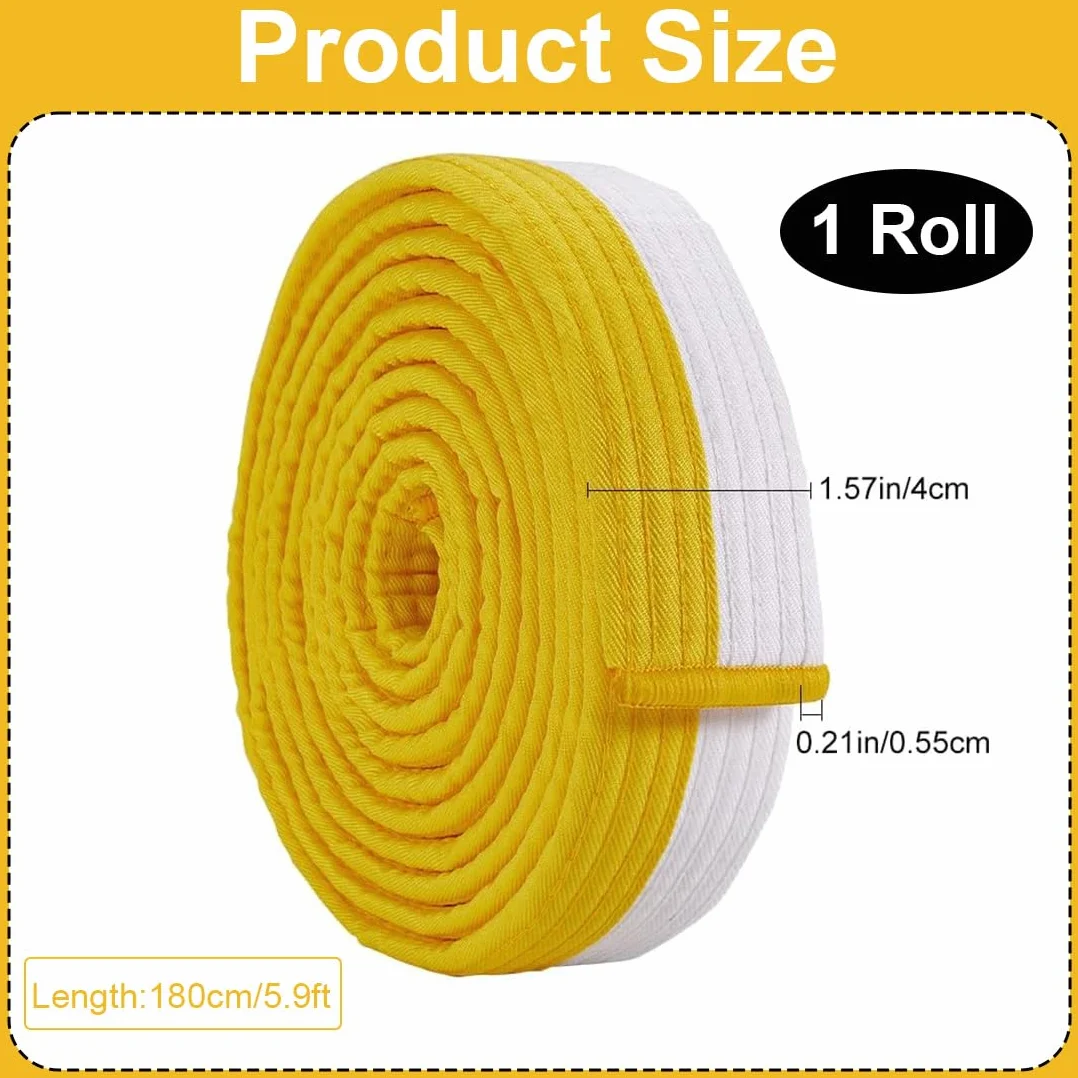 Cinturón de Judo 180 cm Profesional para Karate Taekwondo Aikido, Tela Gruesa para Niños Amarillo y Blanco