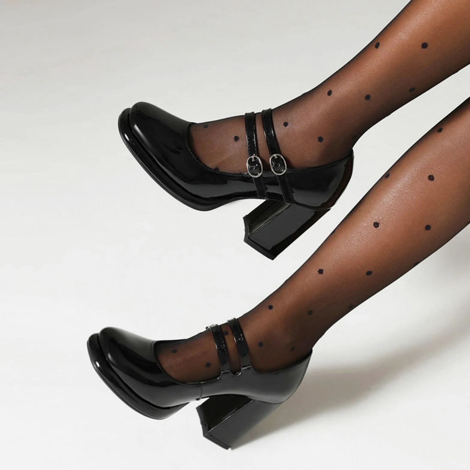 Mujer Punta Cuadrada Zapatos Mary Jane Charol Correa De Tobillo Plataforma Bombas Tacón Ancho Zapatos de Trabajo