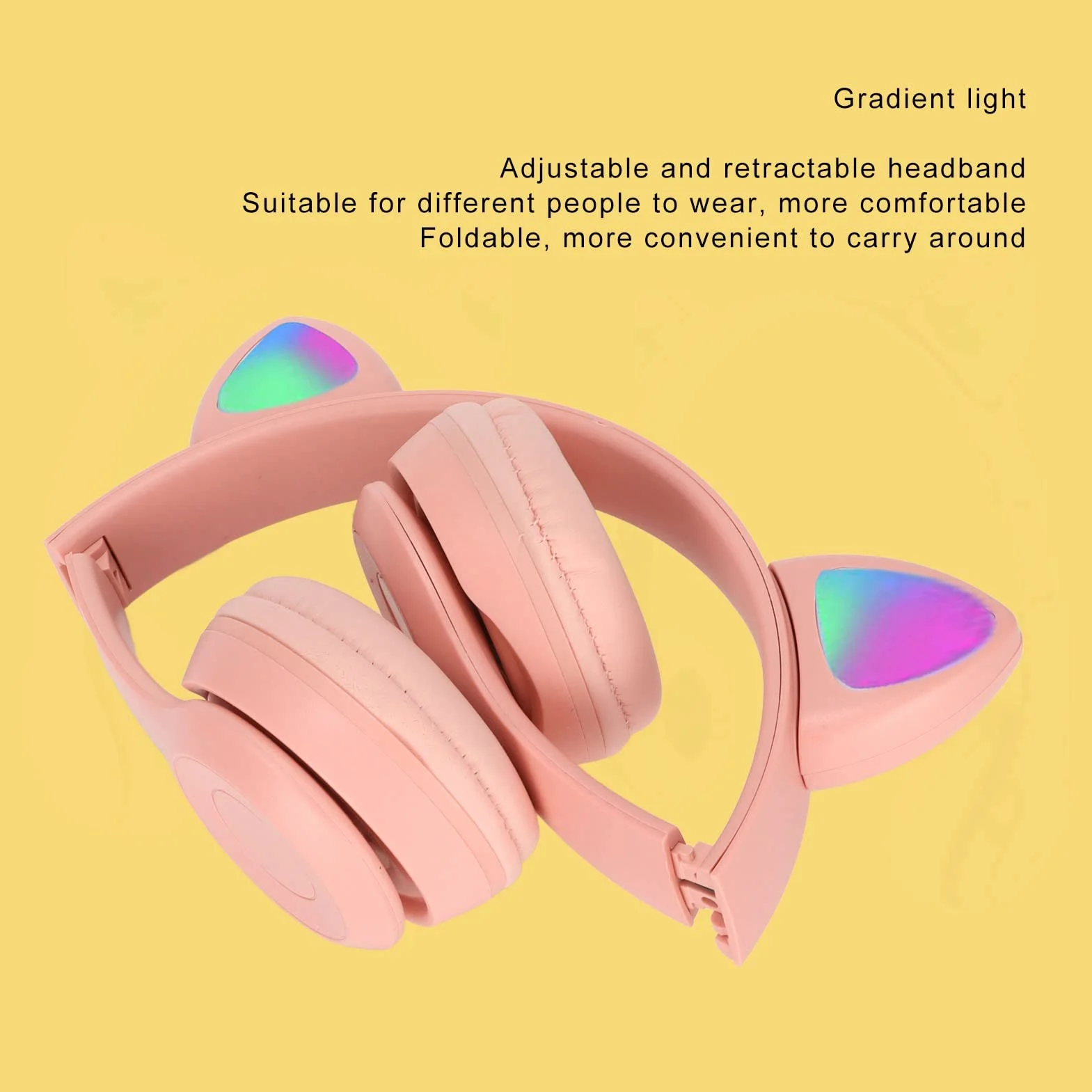 Auriculares, Bonitos Auriculares con Orejas de Gato, Auriculares para Niños, Auriculares Plegables sobre la Oreja con Luz LED para Niños, Adultos, Niñas Y Niños (Rosa)