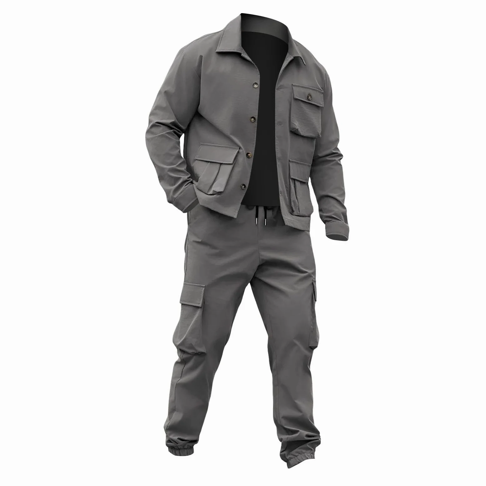 Conjunto completo de chándal para hombre, 2 piezas, chaqueta tipo cargo y | Conjuntos de entrenamiento elásticos, pantalones de escalada y camisetas de entrenamiento, con múltiples bolsillos