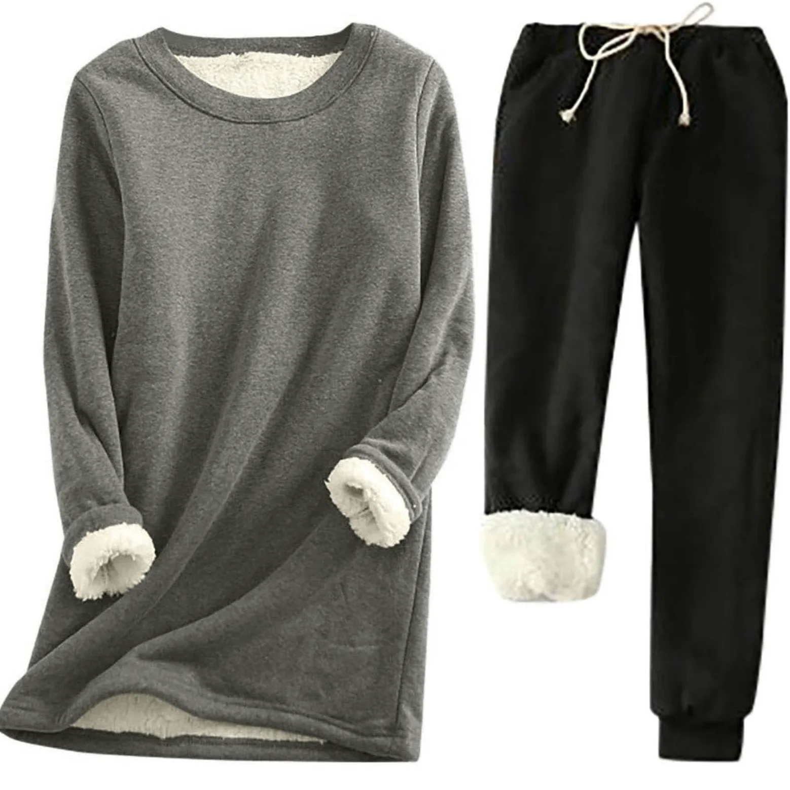 Conjunto térmico de Invierno de Dos Piezas: pantalón y Camiseta de Manga Larga, cómodo, de Color Liso, con Forro Polar, Estilo Casual y cálido.