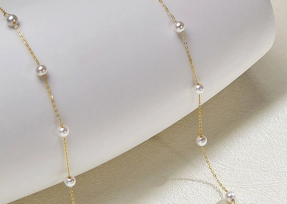 Pulsera de cadena para mujer, cadena de oro amarillo con pulsera de perlas de 4 a 5 mm