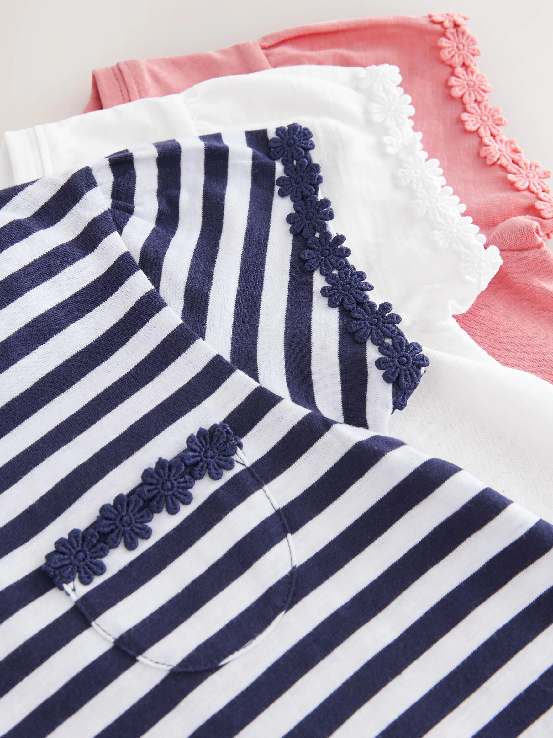 NEXT Niñas Pack de 3 Camisetas con Ribete de Margaritas