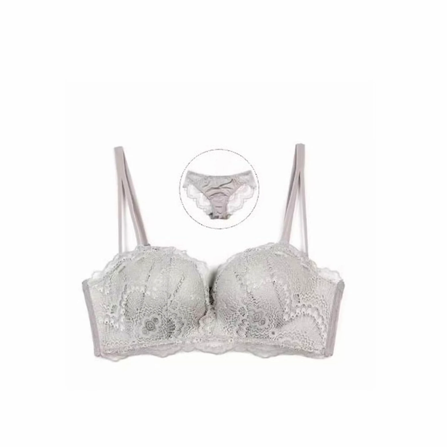 Conjunto de Bragas de lencería de Encaje for Mujer, Sujetador recogido sin Anillo de Acero, Top antiflacidez, Soporte Sexy for Mujer (Color : Grey, Size : 70A)