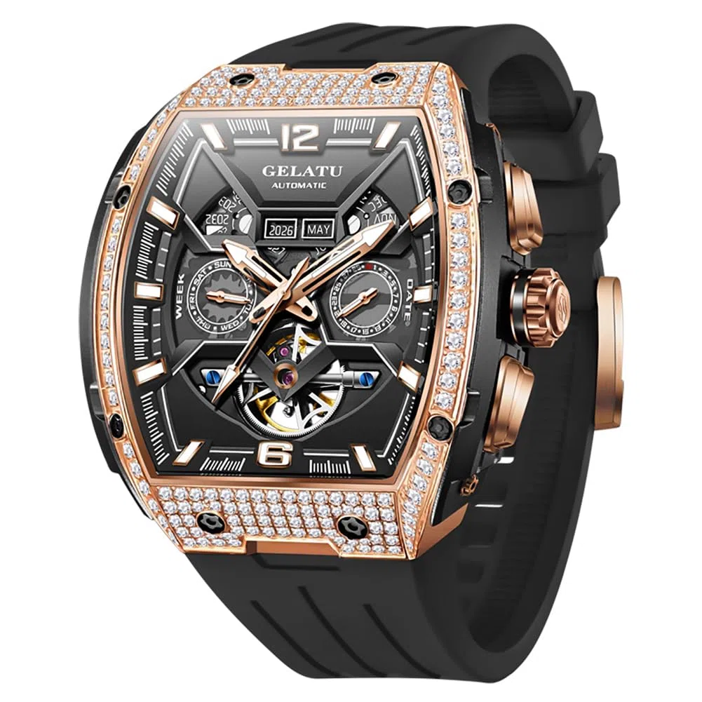 Reloj automático para hombre, diseño de esqueleto mecánico, cristal de zafiro impermeable