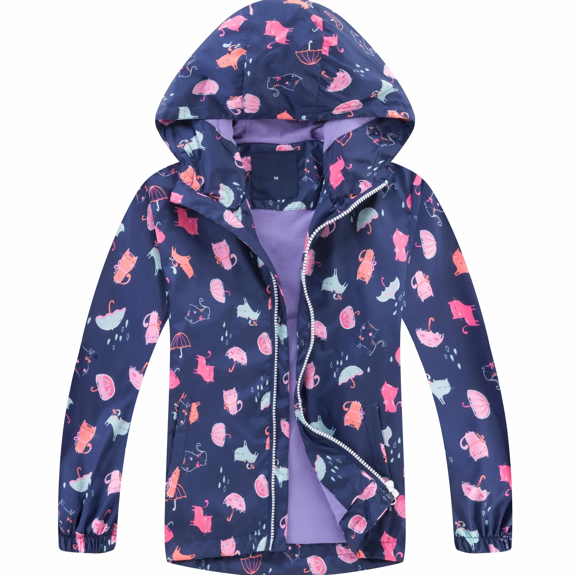 Fewlby Chaqueta Impermeable con Capucha para Niña, Cortavientos con Forro Polar Ligera Abrigo Prueba de Viento Chubasquero Primavera Otoño Abrigos Deportivos 3-12 Años