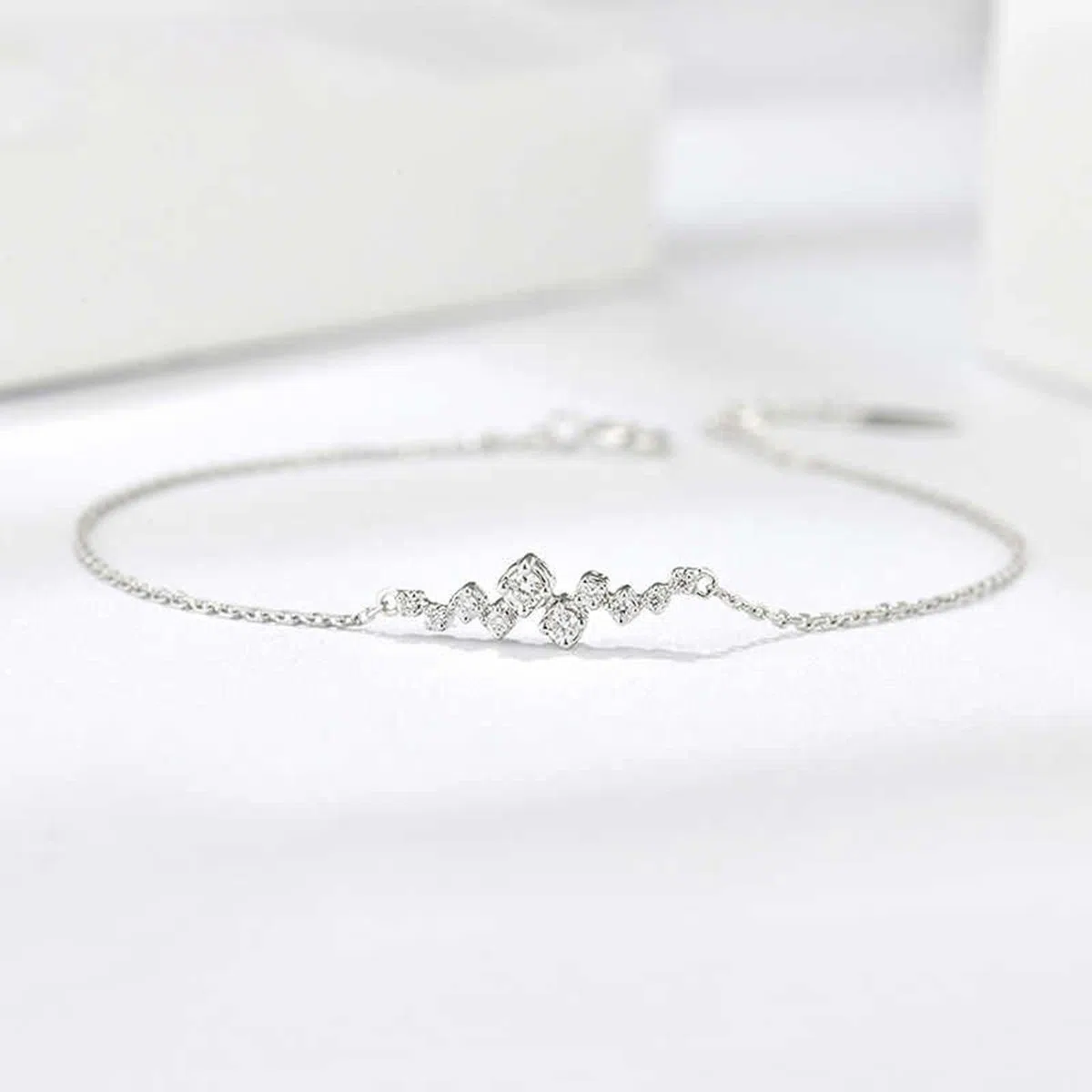 Pulseras de Mujer de Oro Blanco de 9 Kilates / 14 Kilates / 18 Kilates, Cadena con Diamante, Cadena Extensible 16 CM + 5 CM, Pulseras para Ajustable Mujer de Plata