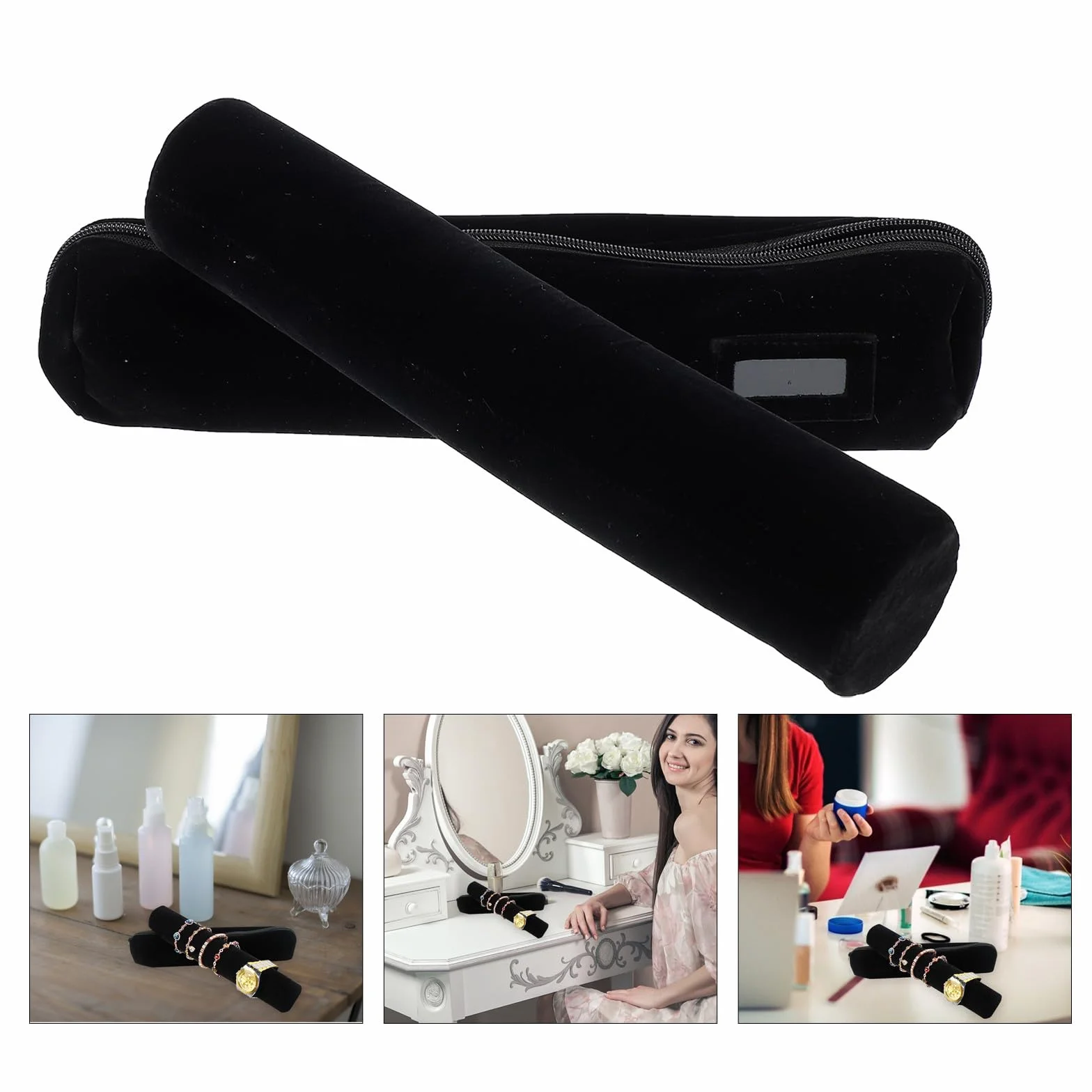 Alipis Rollo de Joyas Negro de Tela Ligera y Cómodo para Pulseras y Relojes, Estuche Portátil Adecuado para Viajes y Tiendas de Joyería Diseño Delicado y Elegante