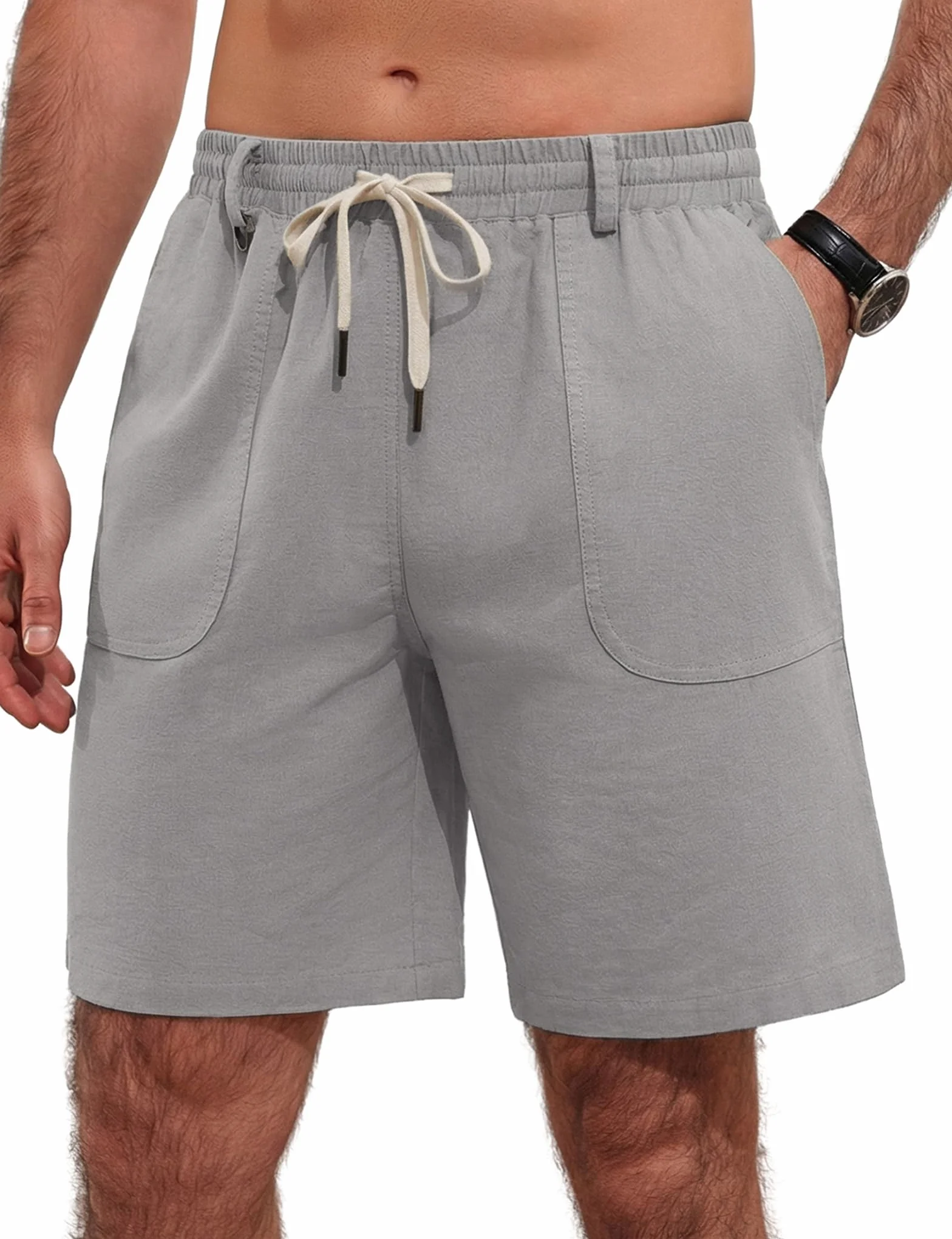 iClosam Pantalones Hombre Cortos de Lino y algodón, Estilo Veraniego, cómodos, Transpirables, Pantalones Cortos Hombre Cintura elástica y Bolsillos, Tallas M-3XL.