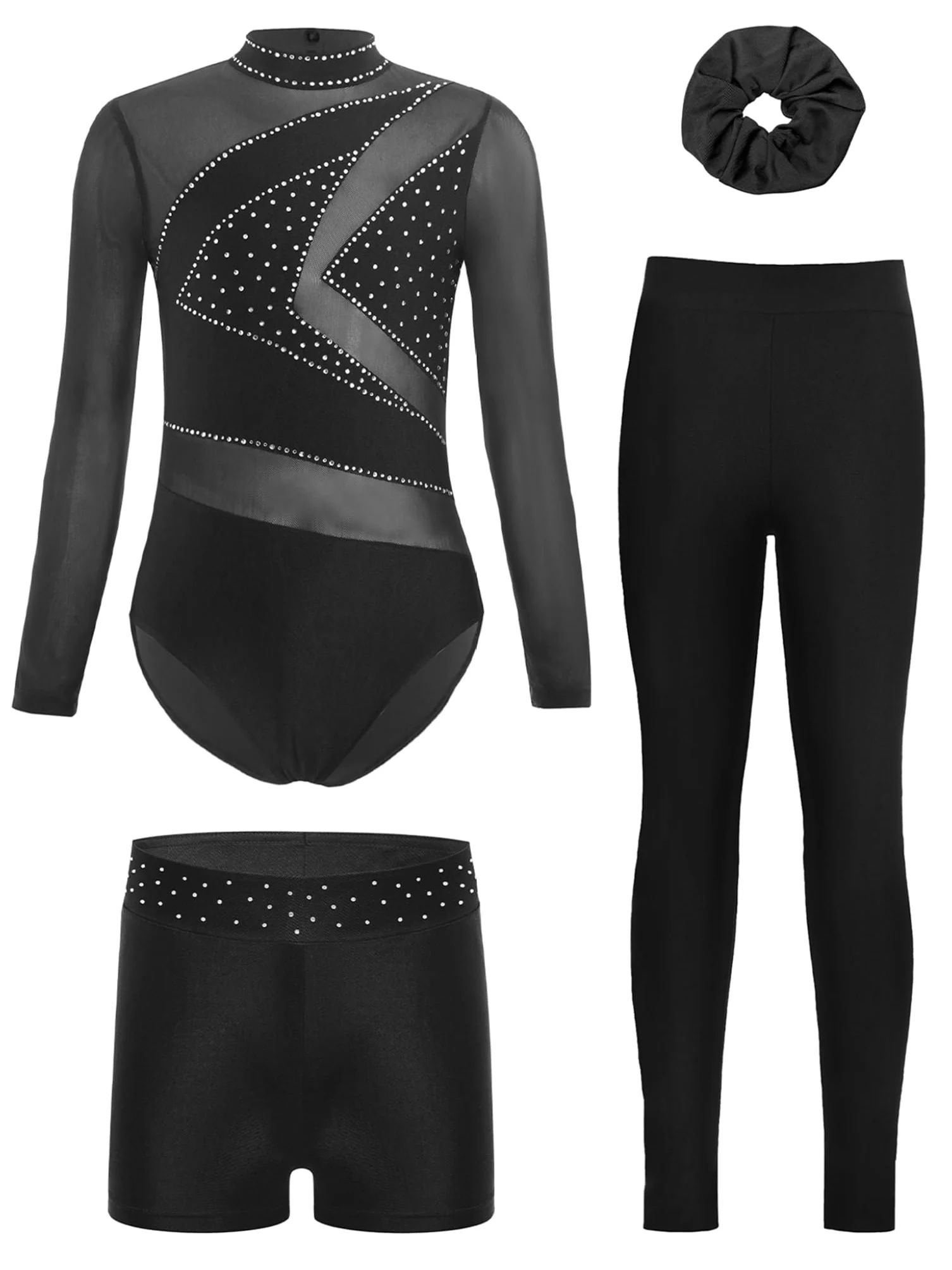 Piezas Traje Gimnasia Niñas Con Brillo Traje Entrenamiento Camiseta Manga Larga Patinaje Artístico Mono Baile Negro 7-8 años