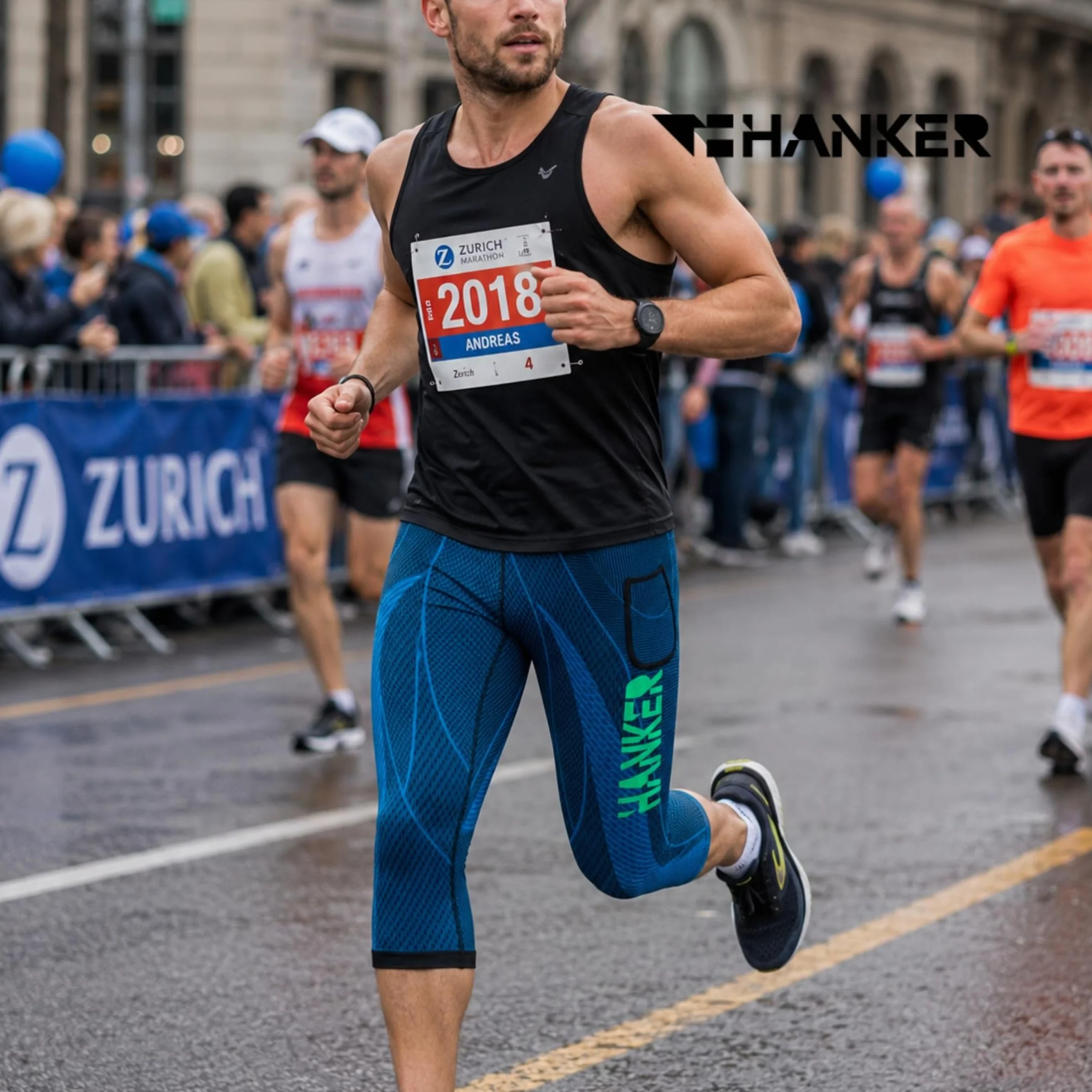 HANKER Mallas de Compresión 3/4 Hombre Running Trail Fitness Bolsillos Grandes Costuras Planas