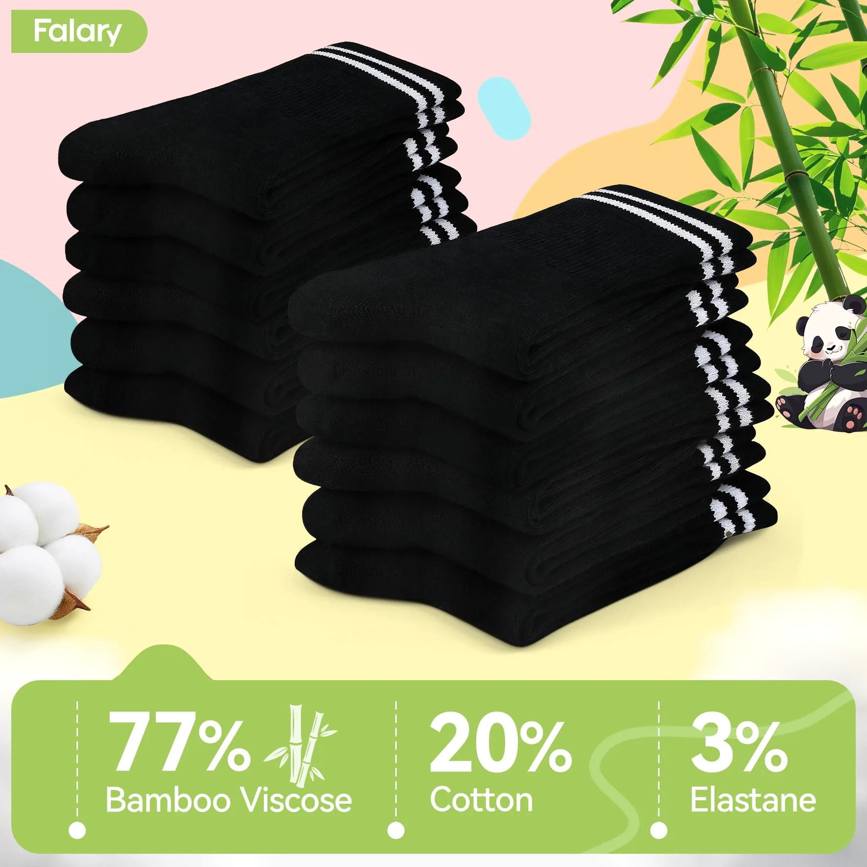 FALARY Bambú Calcetines Niño Niña Calcetines Deporte Tenis Correr 6 Pares | Negros Blancos Gris, Transpirable, Antimicrobiano, Sin Olores, Absorbe la Humedad, Cómodo, para Baloncesto Ciclismo Cotidiana