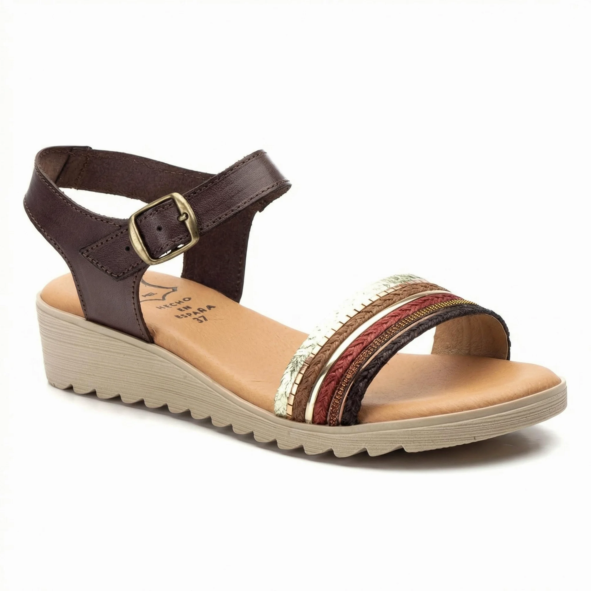 NOESLOMISMO BY DILEMA Sandalias Cómodas de Cuña Baja para Mujer | Tiras Trenzadas Multicolores