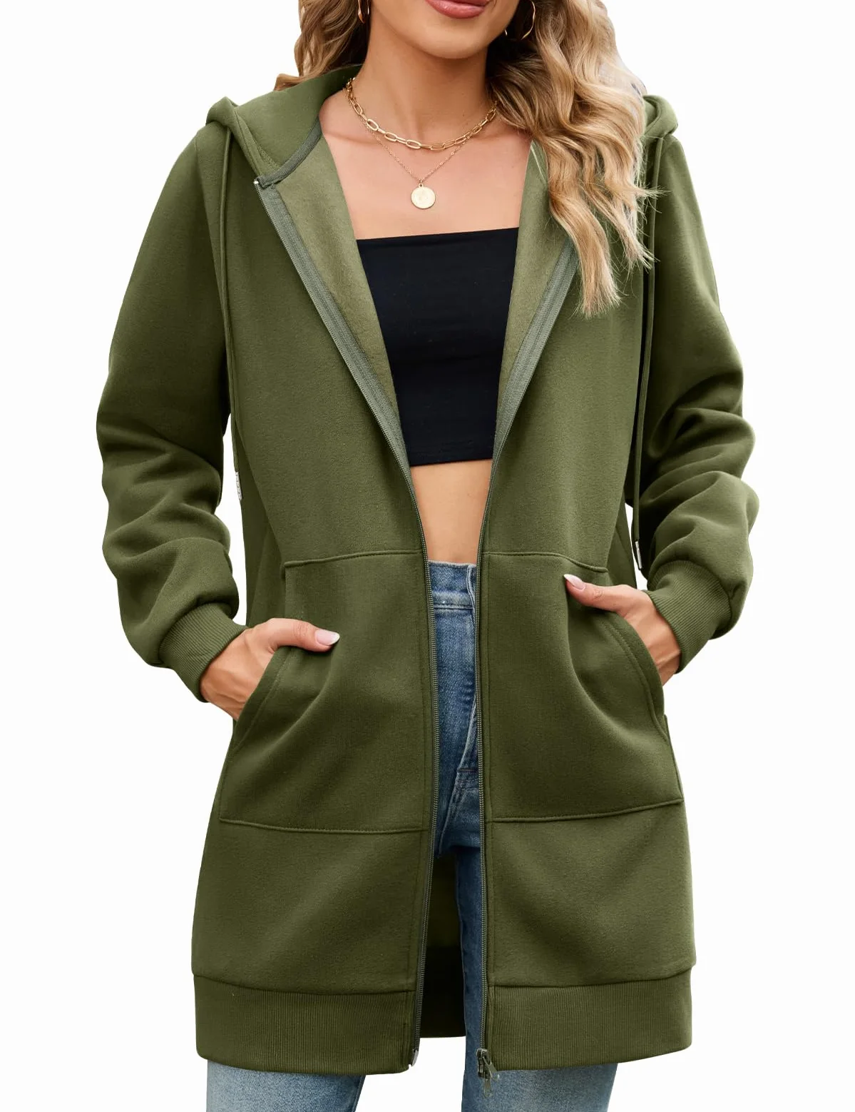 Yuson Girl Sudadera Mujer con Capucha Larga Algodón Chaqueta Forro Polar | Casual Sudaderas de Otoño para Invierno,Cardigan Elegante Deportiva Hoodie,con Cremallera y Bolsillos