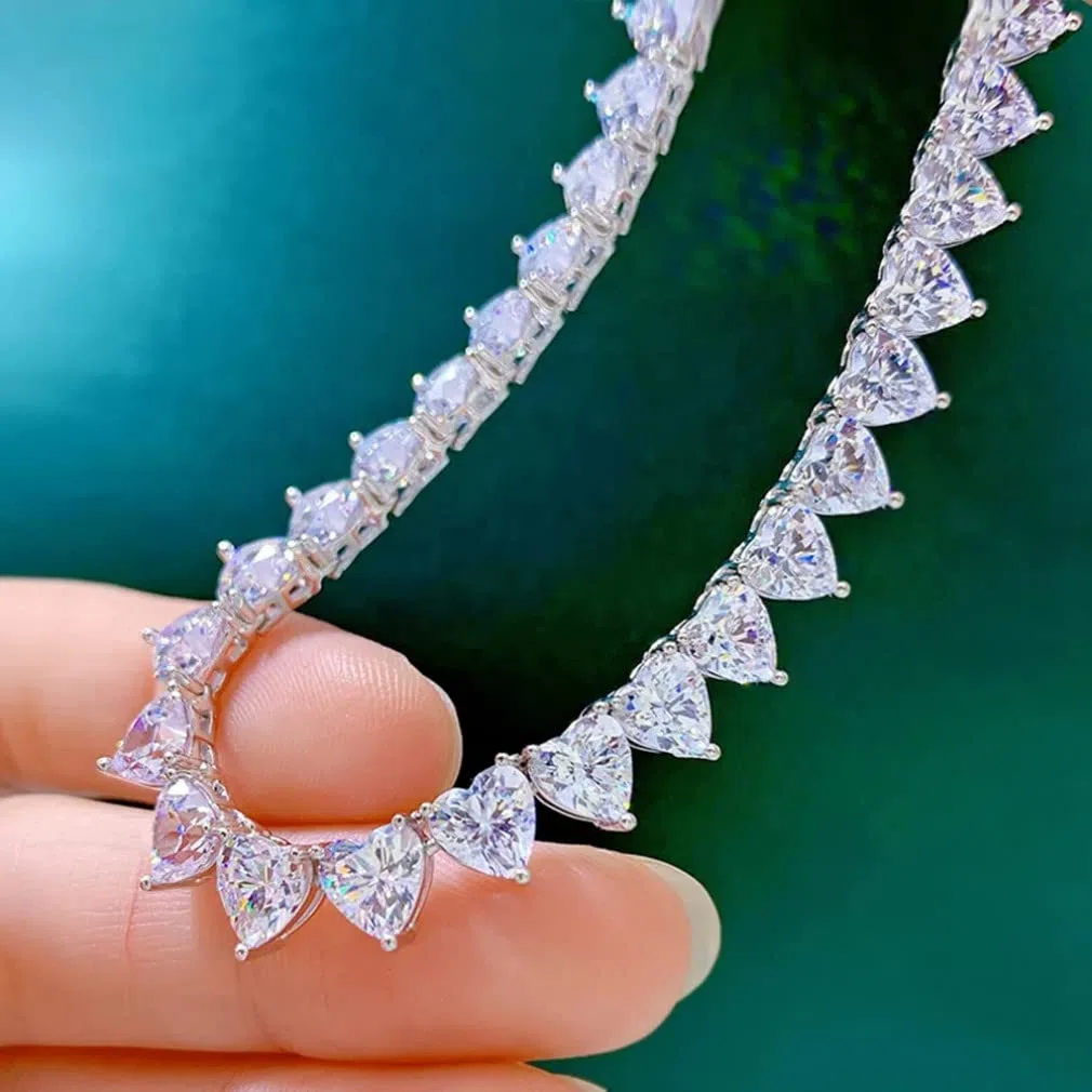 Collar de Cadena de Piedras Preciosas de moissanita con Corte de corazón de Plata de Ley 925 de 6 * 7 MM para Mujer