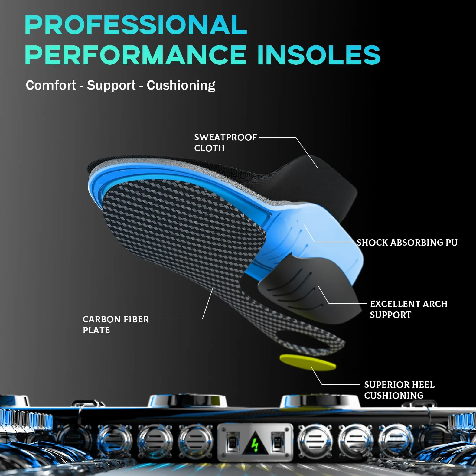 Plantillas de fibra de carbono con soporte para el arco - Welnove Plantillas de alto rendimiento amortiguadoras para deportes activos - Retorno de energía y protección contra lesiones-XXL 45-46