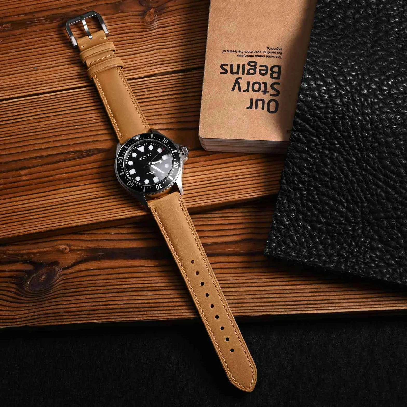 WOCCI Correa de Reloj, Cuero Genuino, Cuero con Forro Oscuro, Liberación Rápida, Ancho de Correa 18mm 20mm 22mm