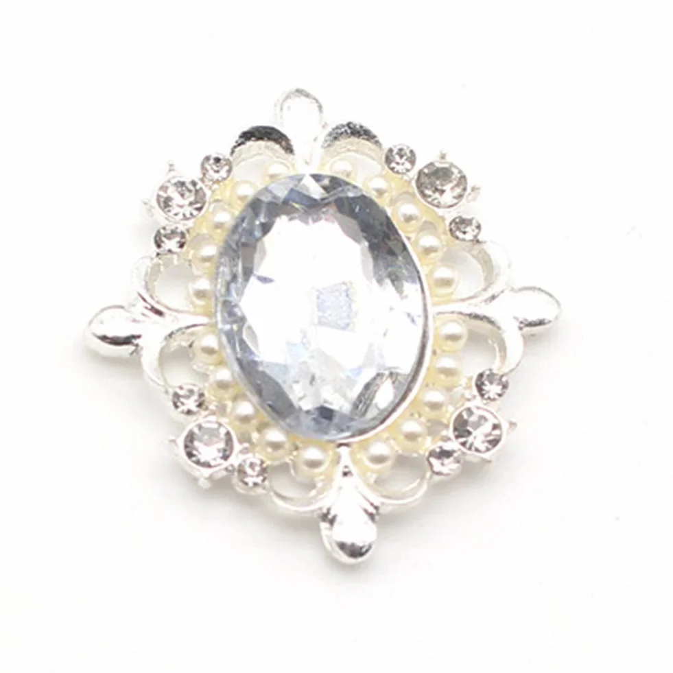 3 piezas 31x34mm botones ovales de aleación con perlas y cristal trasera plana decorativos para ropa joyas broches pendientes