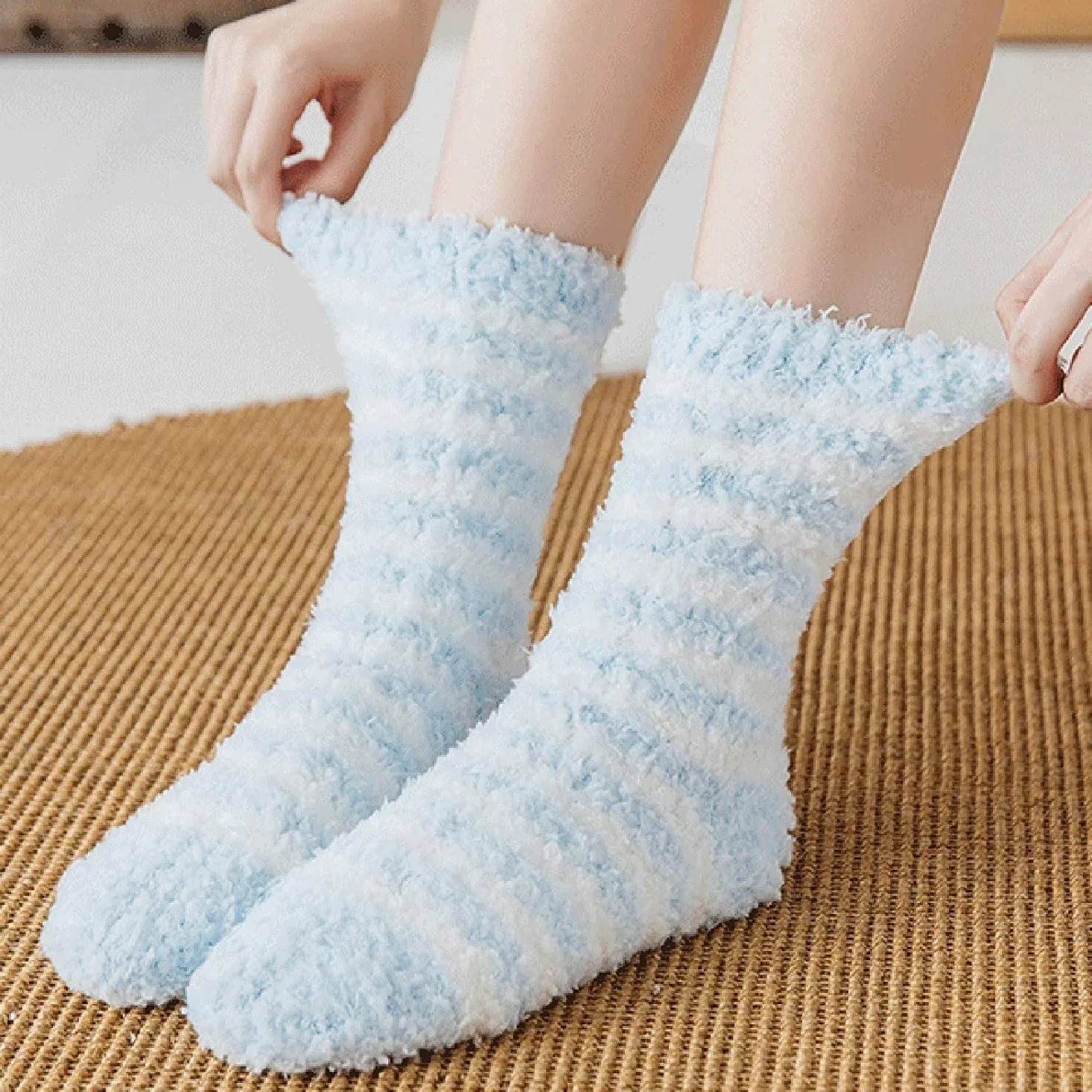 Calcetines 5 Pares De Calcetines Térmicos A Rayas, Cálidos, Esponjosos, Supersuaves, Gruesos, Para Mujeres Y Niñas Calcetines De Moda