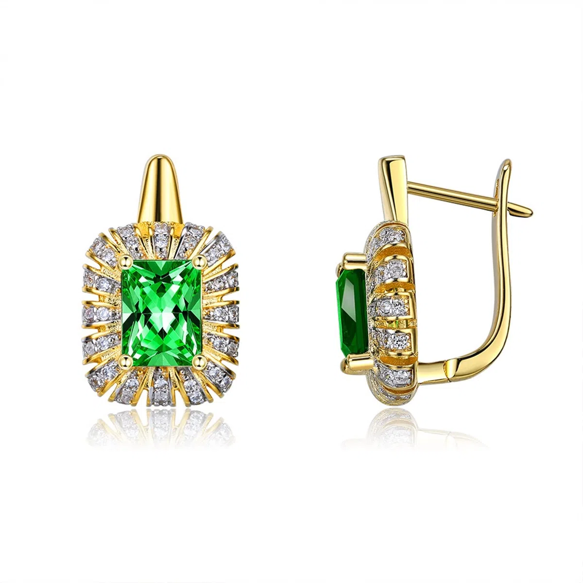 Pendientes de aro de oro real 750, elegantes pendientes rectangulares con tsavorita y moissanita, pendientes de cumpleaños para mujer, oro amarillo