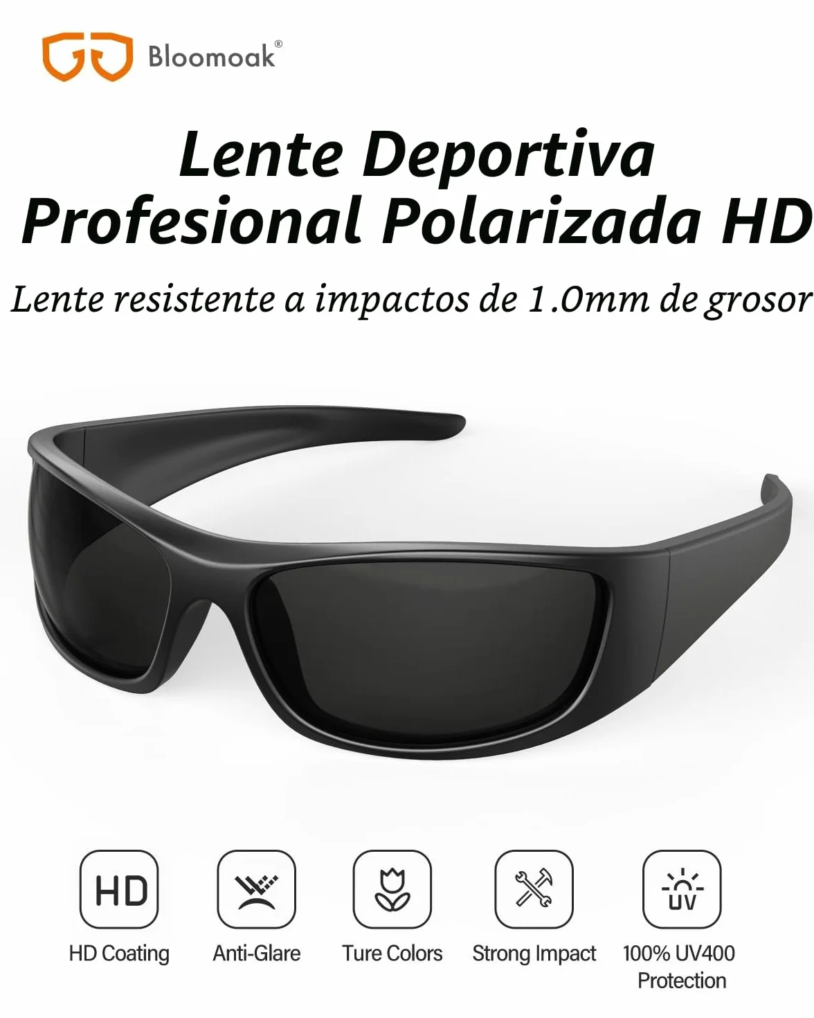 Bloomoak Gafas de sol polarizadas negras UV400 CAT 4 para fotofobia