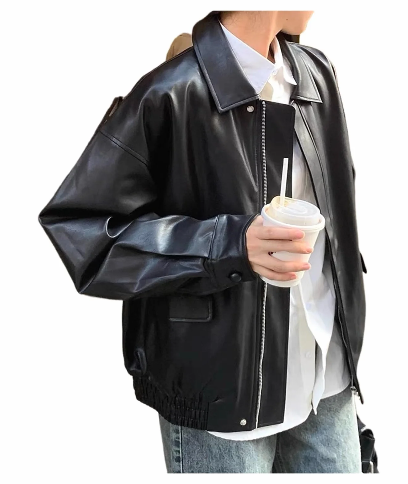Chaqueta Cuero Mujer Women's Spring Autumn High Loose American Retro Motorcycle Top Para salir