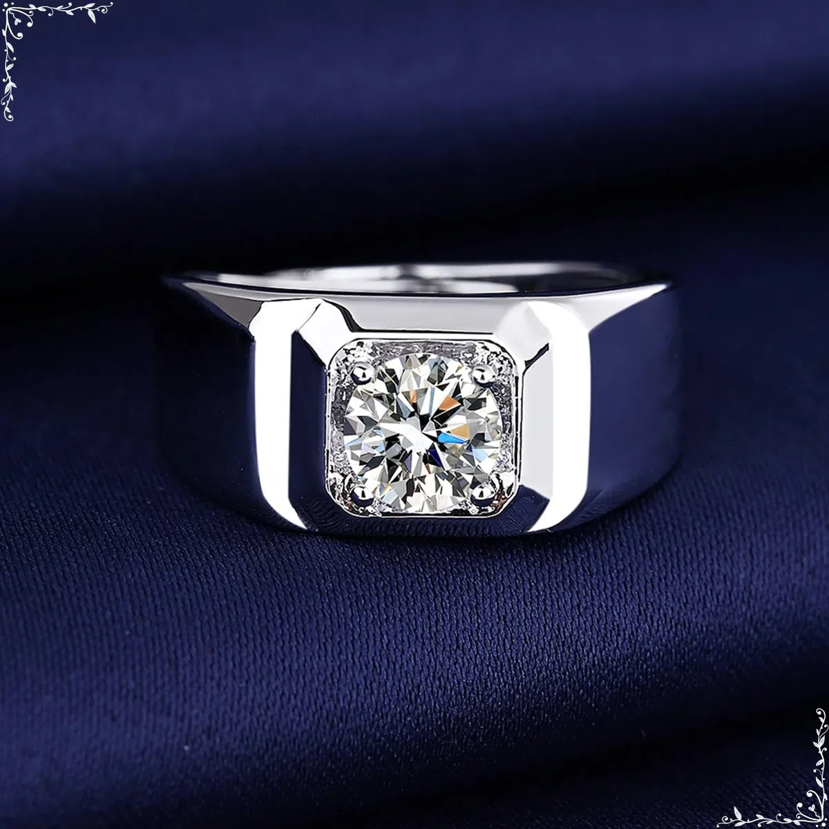 Anillos de compromiso de oro blanco de 9 quilates, 14 quilates y 18 quilates para hombre, cuatro garras con moissanita