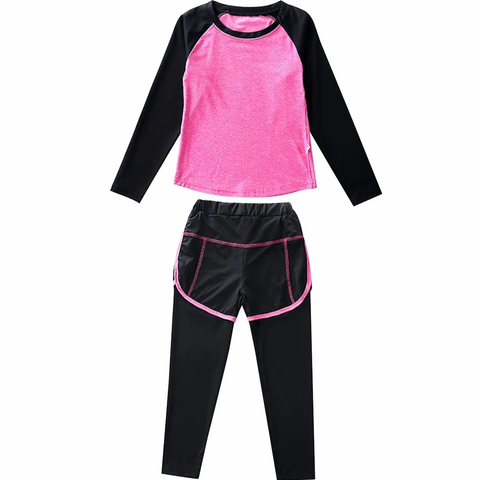 amropi Niñas Camisas Deportivas Tops y Jogging Yoga Larga Pantalones Conjunto Ropa Elástica Deporte Ejercicio Trajes por 3-16 años