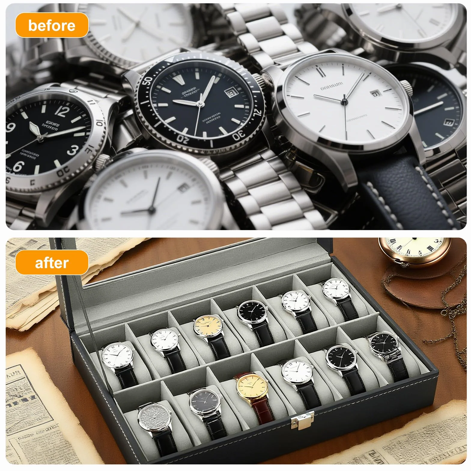 Caja de Relojes 12 Compartimentos Estuche de Relojes de PU con Cubierta de Cristal acrílico y almohadillas extraíbles unisex para regalo o almacenamiento personal