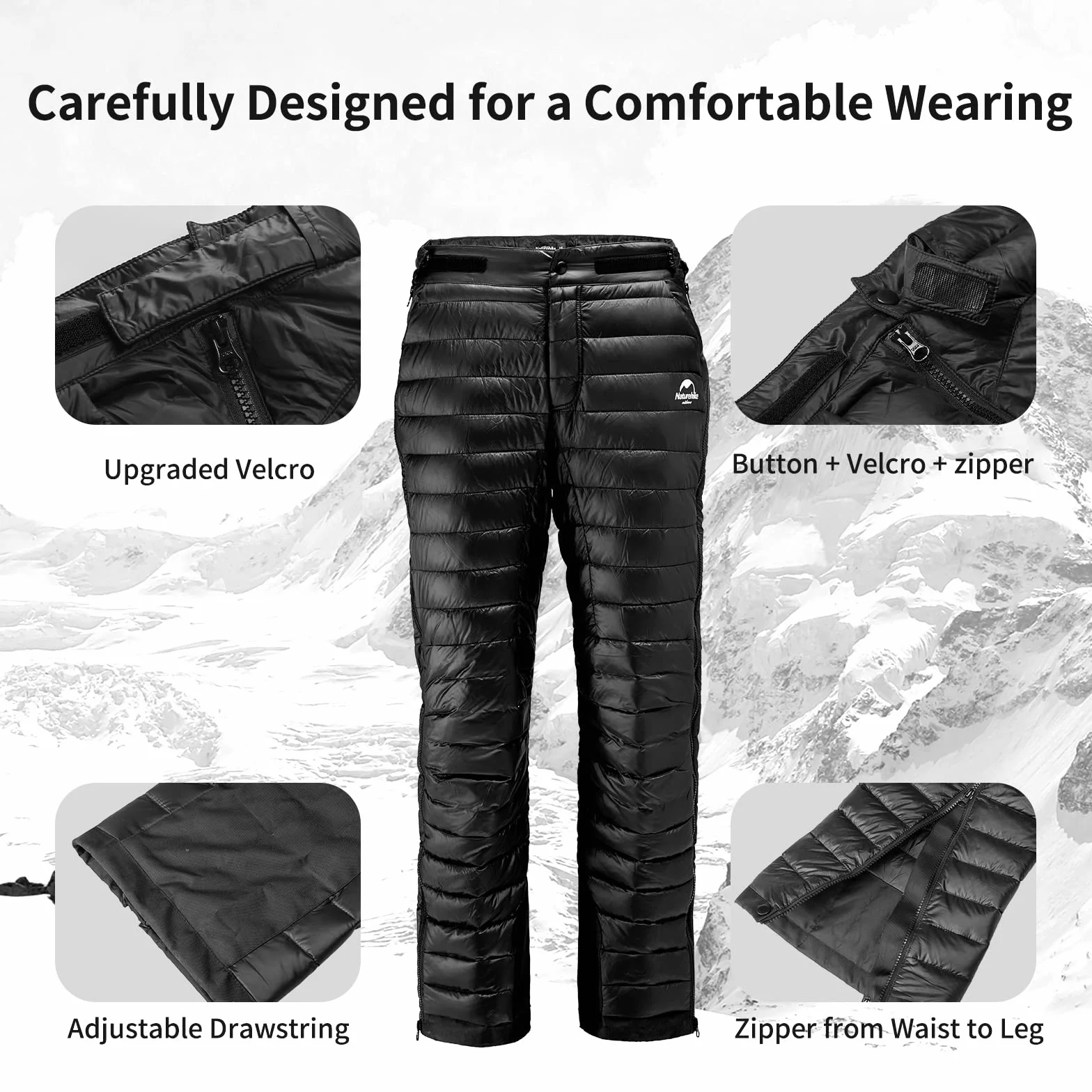 Naturehike Pantalones Gruesos de Invierno de Esquí Térmicos Plumón Calientes a Prueba de Viento