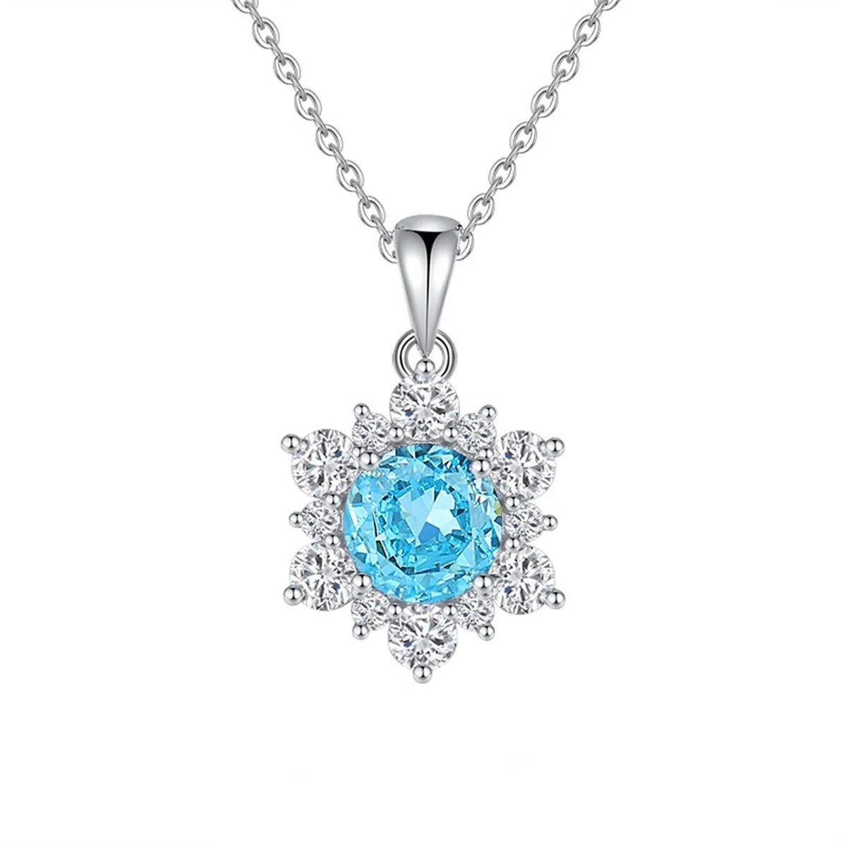Collar de oro blanco de 9 K/14 K/18 K con rubí rojo de laboratorio, colgante de flores, 45 cm, Oro blanco 375 de 9 quilates, Moissanita Laboratorio Creado Aguamarina Moissanite