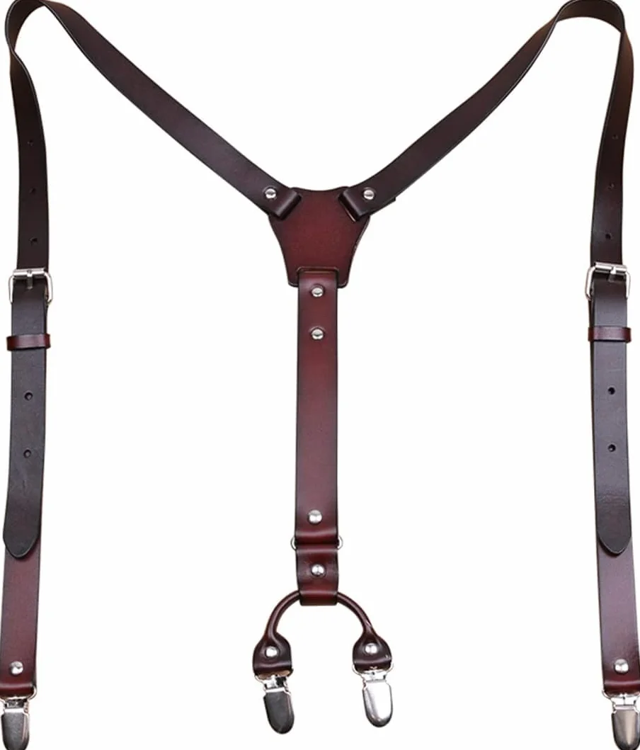 Tirantes de Cuero para Hombre, diseño en Forma de Y, Tirantes Ajustables con 4 Clips de Metal, para Padrinos de Boda, Tirantes Resistentes para Pantalones