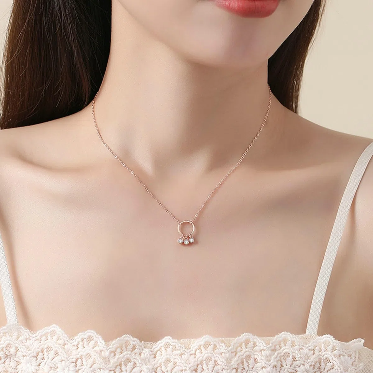 Collar de oro para mujer, collar de moissanita con tres biseles para mujer, moissanita