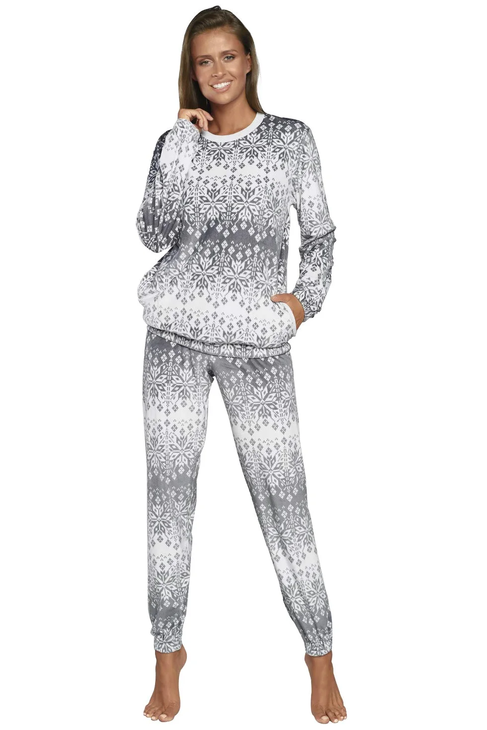 Italian Fashion Pijama Polar Mujer | Pijama Mujer Invierno Polar | Ropa de Noche de 2 Piezas con Camiseta de Manga Larga y Pantalón Largo | Pijamas Chica S-XXL