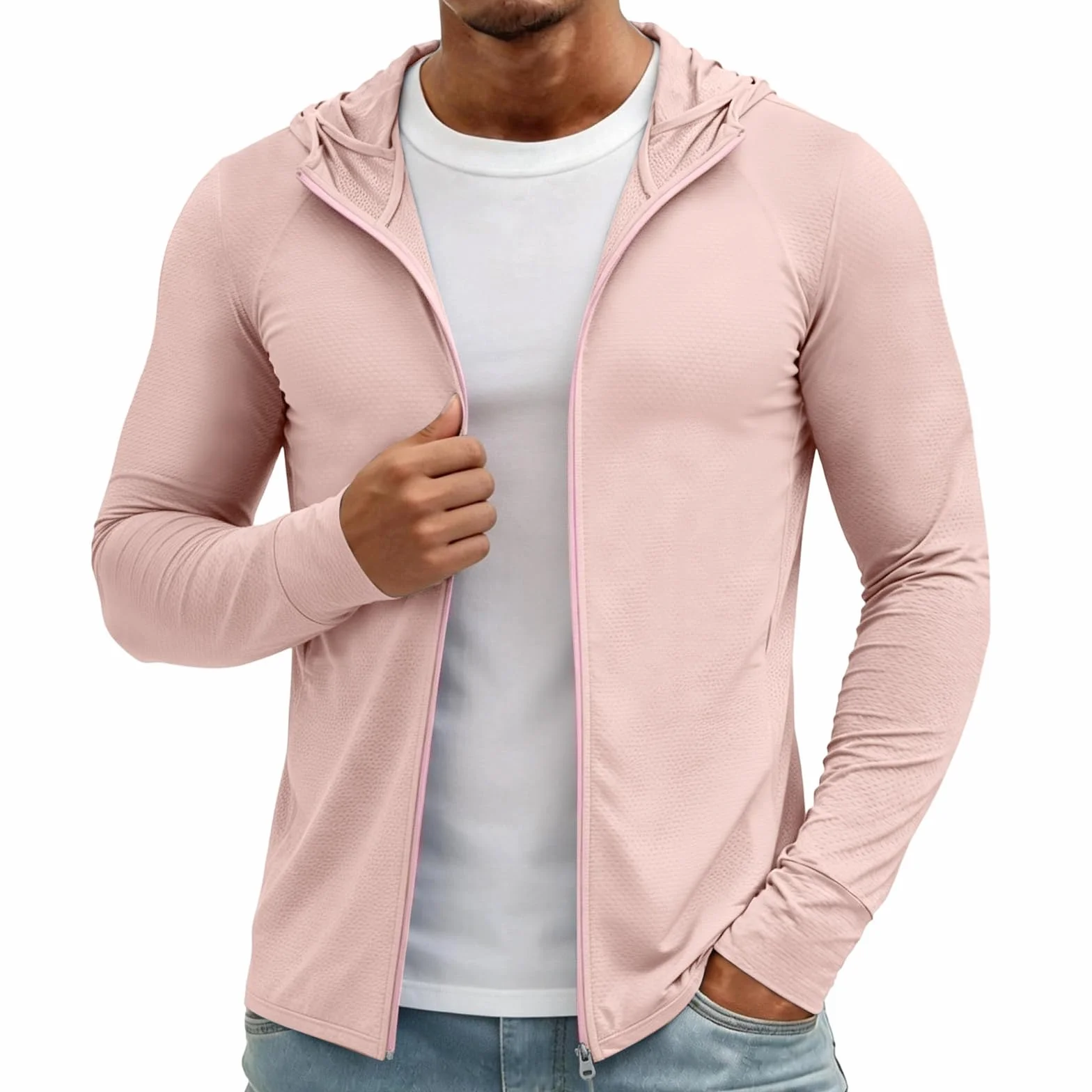 MOKBAY Camiseta Proteccion Solar Hombre UPF 50 Rashguard con Capucha Manga Larga Verano Trekking Deporte Pesca Surf Running Camisetas