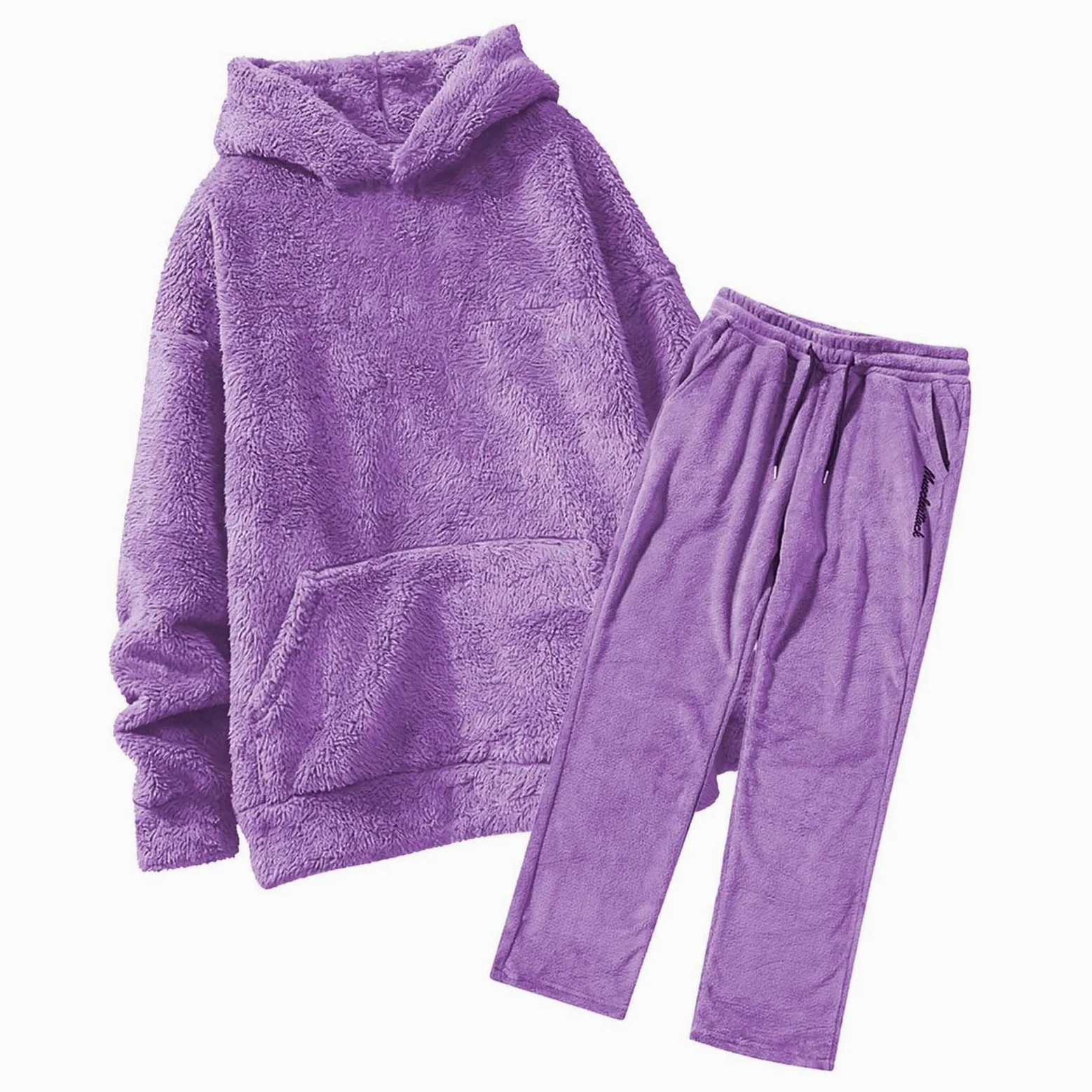 Generisch Chándal de forro polar cálido para hombre con capucha para correr, informal, conjunto de ropa de salón con bolsillos, ajuste suave y cómodo para el día a día, ocio en invierno