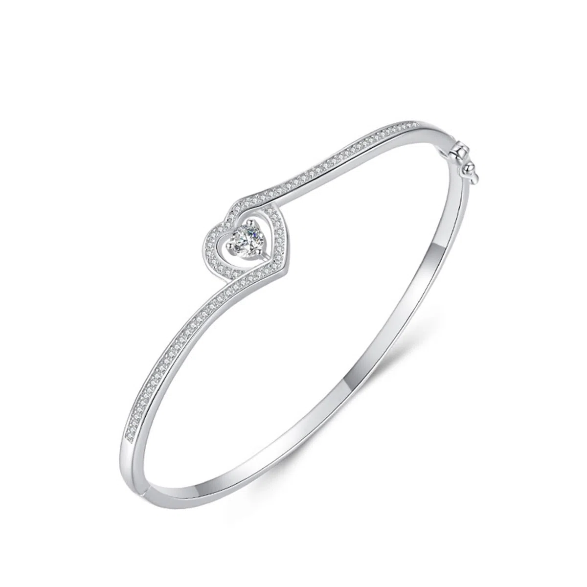 Pulsera de novia, madre e hija, corazón retorcido con moissanita, oro blanco y platino 950
