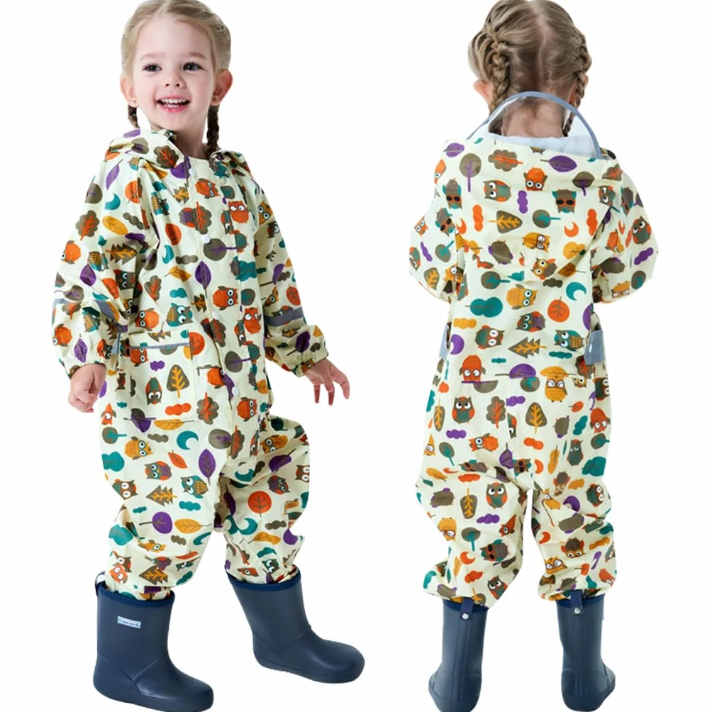 Impermeables para Niñas Niños Chubasqueros Chaquetas Ligero Capa de Lluvia Bebé Encapuchado Mono de Bolsillo Estampados Reflectante Abrigos Impermeables Unisex Niños 1-10 años