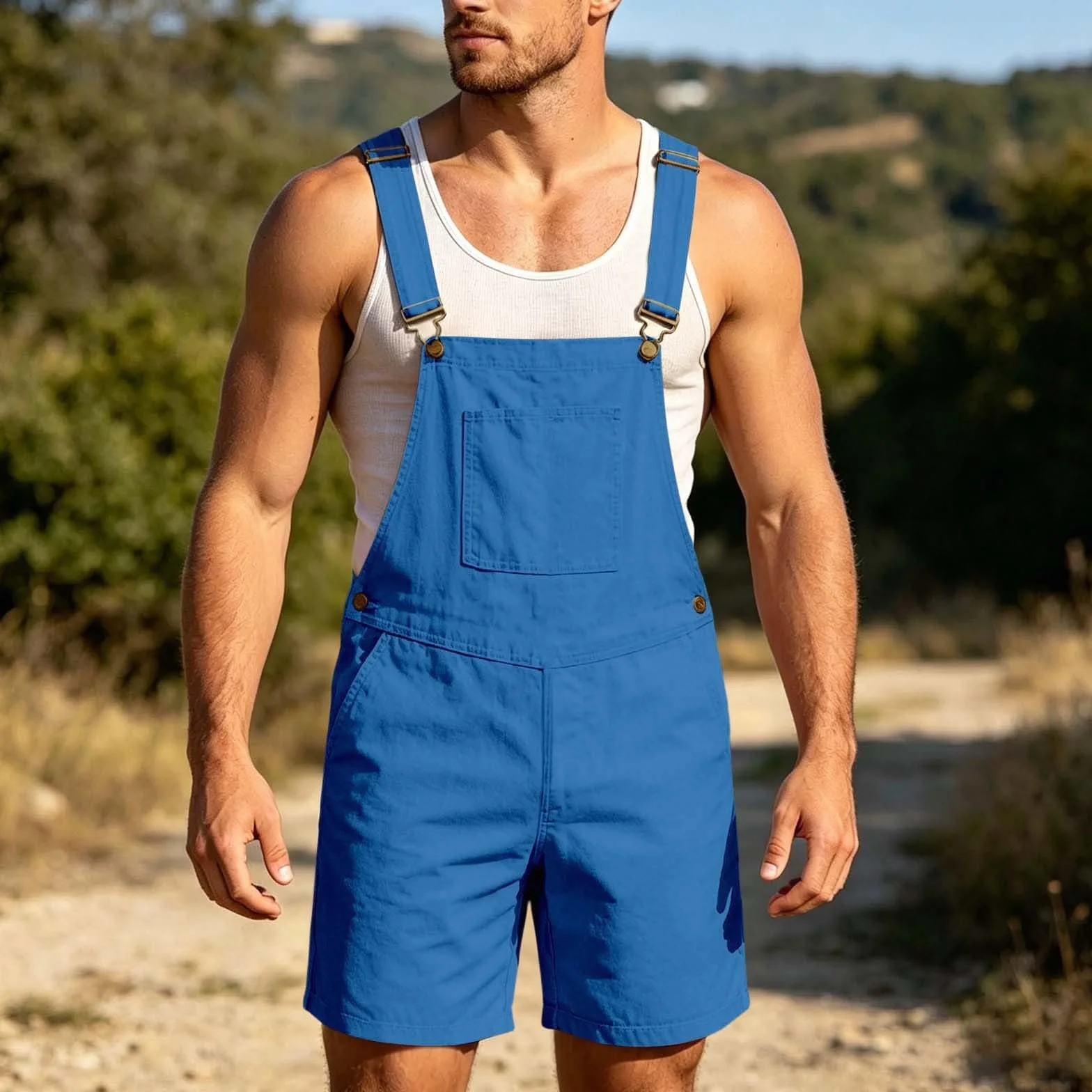 Peto para hombre, mono cargo corto de trabajo, corte holgado, retro, verano
