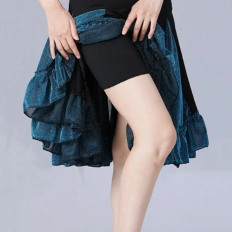 Falda de Baile Latino Falda Femenina Ropa de práctica de Baile for Adultos Falda de Baile Falda Corta Falda de Gran Vuelo(Blueblack,XL)
